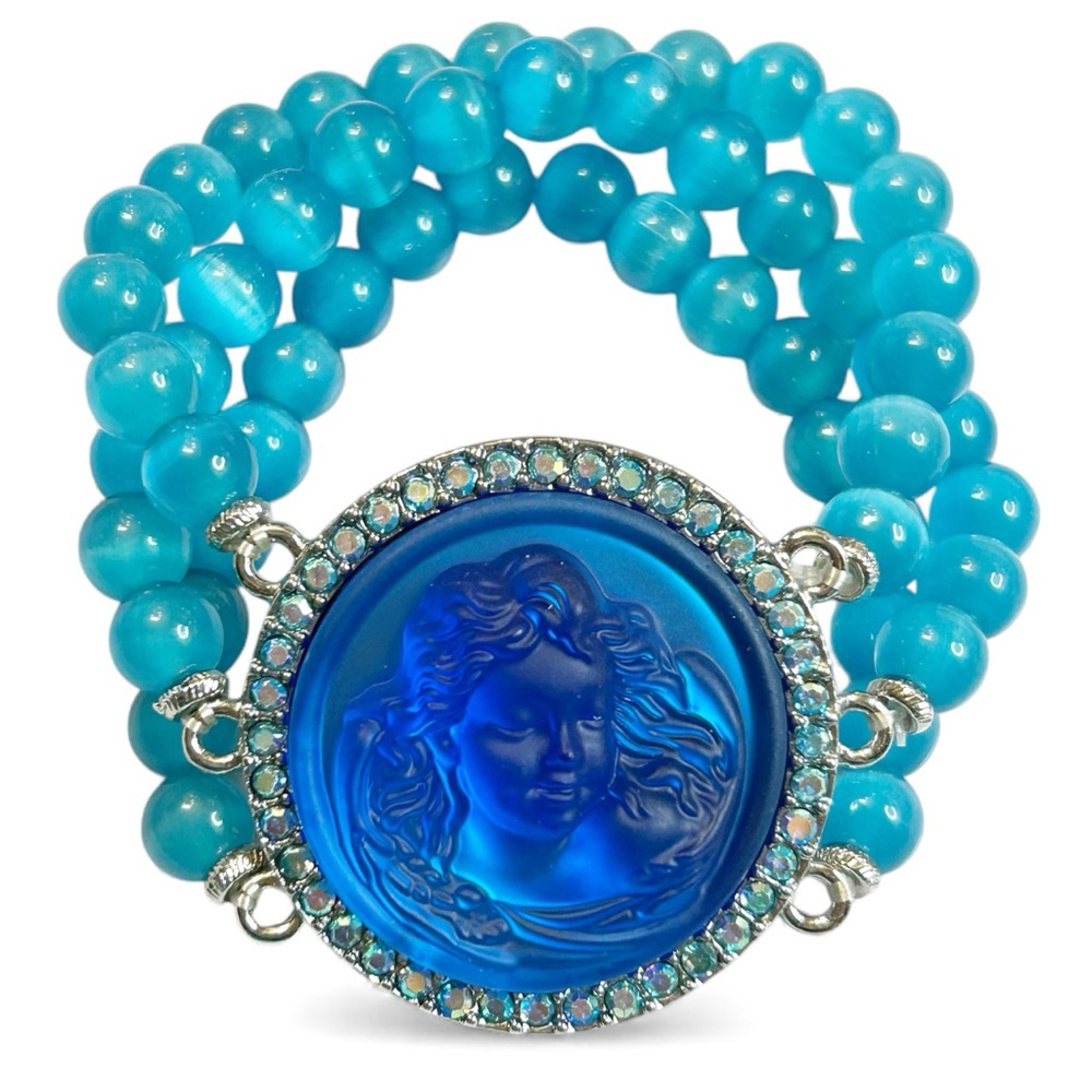 Elegant Blue Cameo Stretch Bracelet Kirks Folly Style
